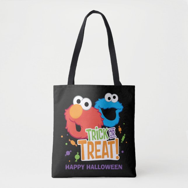 Tote Bag Cookie Monster et Elmo - Tricoter ou traiter (Devant)