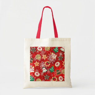 Tote Bag Cookies de Noël et flocons de neige en rouge
