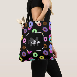 Tote Bag Cool amusant beignets colorés motif noir Monogramm