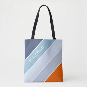 Tote Bag cool bleu et orange rayures modernes nom personnal