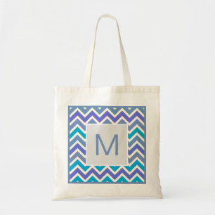 Tote Bag Cool Blue Sporty Chevron Motif Monogramme