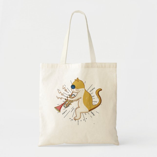 Tote Bag Cool Cat Playing The Clarinet Design Hippy Hipster (Devant)