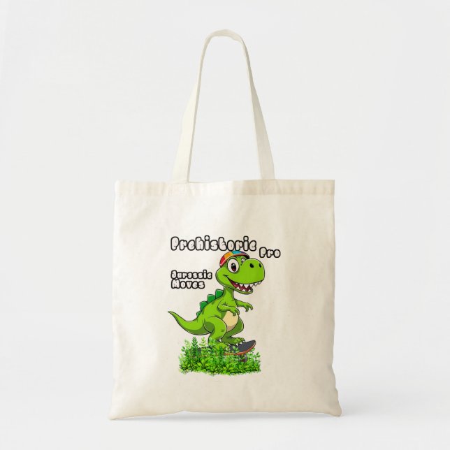 Tote Bag Cool Dino on a Skateboard (Devant)