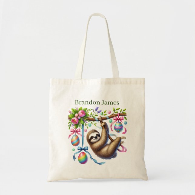 Tote Bag Cool Easter sloth add name  (Devant)