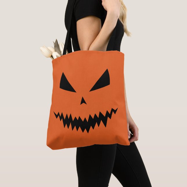 Tote Bag Cool effrayant Jack O'Lantern Halloween noir orang (De près)