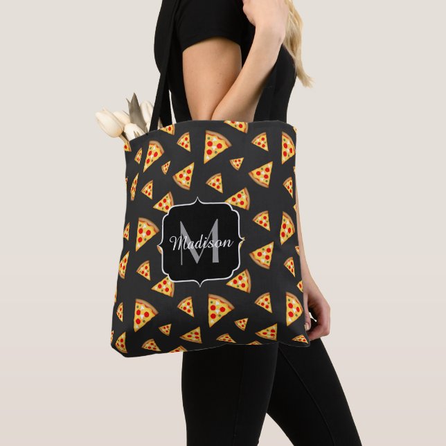 Tote Bag Cool et amusante pizza tranches motif Monogram (De près)