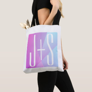 Tote Bag Cool Géométrique rose et pourpre   Initiales de co