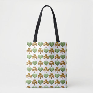 Tote Bag Cool Gold Shamrock Vert Coeurs blancs St.Patrick