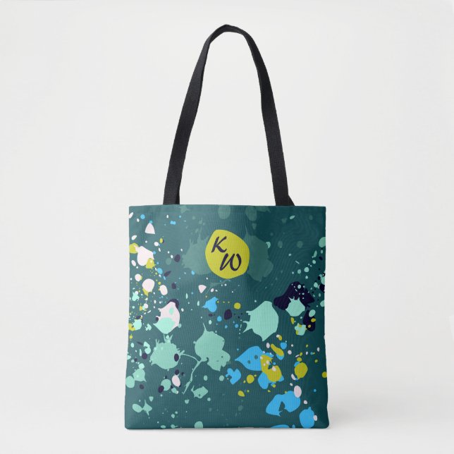 Tote Bag Cool Green Paint Splatter initial (Devant)