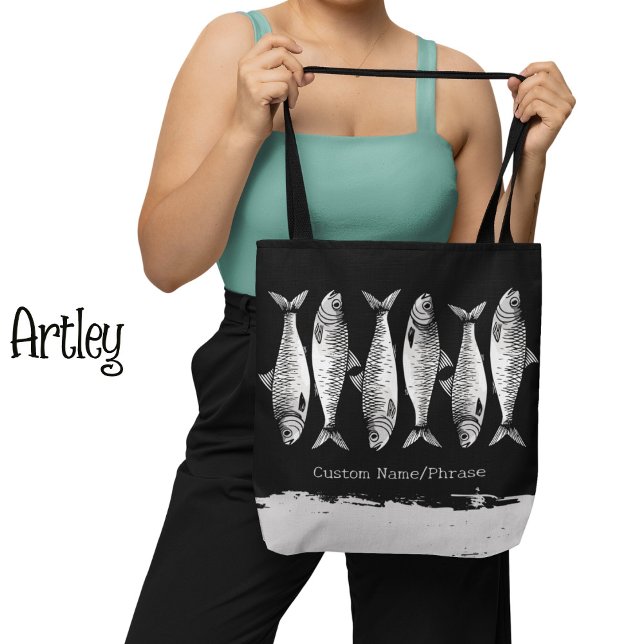 Tote Bag Cool Grunge Sardine Art Poisson Dessins Nom de la  (Créateur téléchargé)