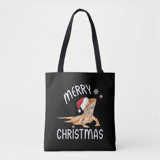 Tote Bag Cool Lizard Reptile avec Casquette de Noël (Devant)