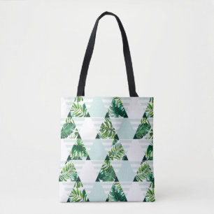 Tote Bag Cool Mint Green Tropical Triangles Motif