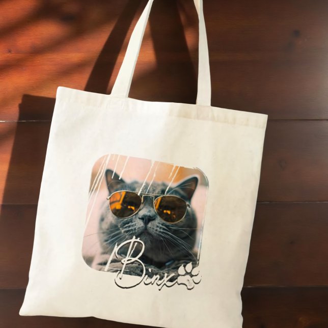 Tote Bag Cool moderne de chat Grunge Nom et photo (Créateur téléchargé)
