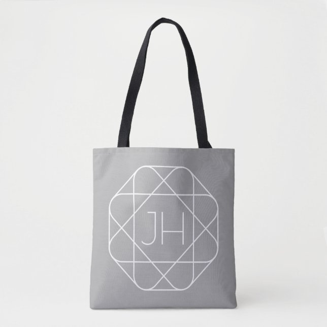 Tote Bag Cool monogram, style vibe | Grey & White (Devant)