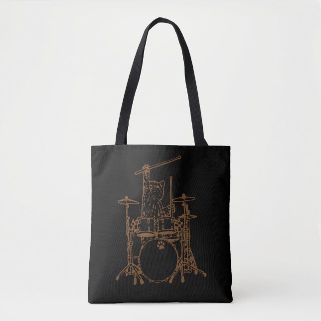 Tote Bag Cool Musician Cat Playing Drums (Devant)