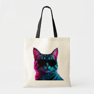 Tote Bag Cool Neon Cat with Sunglasses Aesthetic Budget Tot