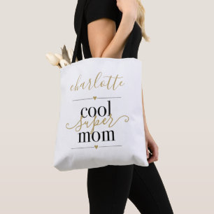 Tote Bag Cool Personnalisé Super Maman Noir Et Or