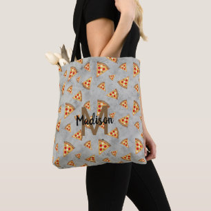 Tote Bag Cool pizza tranches vintage gris motif Monogramme