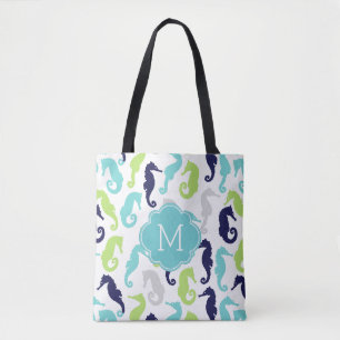 Tote Bag Cool Sea Horse Motif Monogramme