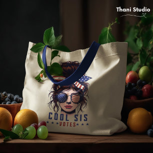 Tote Bag Cool Sis Vote Vintage Messy Hair Lady Election
