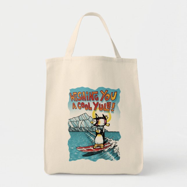 Tote Bag Cool Yule Tandem Surf Penguins Hawaiiens (Devant)