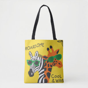 Tote Bag Cool zèbre et girafe portant des lunettes sur jau