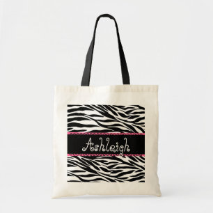 Tote Bag Copie nommée faite sur commande rose blanche noir