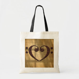 Tote Bag Copper Double Basse Clef Heart Music Lover