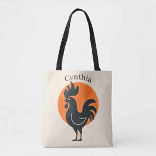 Tote Bag Coq comique avec soleil orange