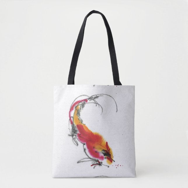Tote Bag Coq peu commun. Calligraphie et watercolor. (Devant)