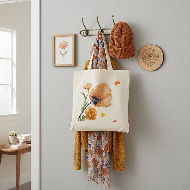 Tote Bag Coquelicot aquarelle orange  (Créateur téléchargé)