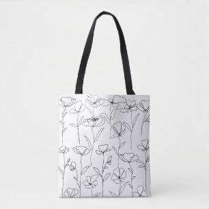 Tote Bag Coquelicot Fleur Sauvage Floral Minimaliste Noir e