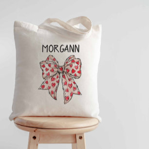 Tote Bag Coquette Bow Red Hearts