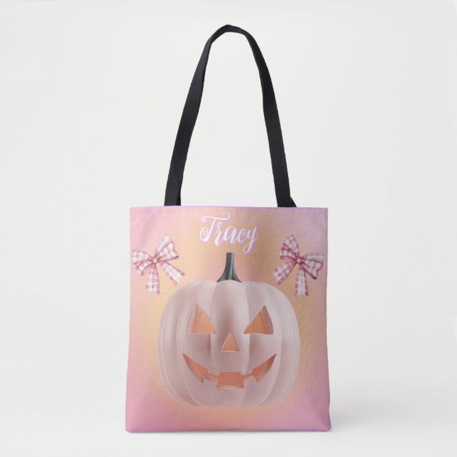 Tote Bag Coquette Citrouille rose avec vaches personnalisée (Devant)