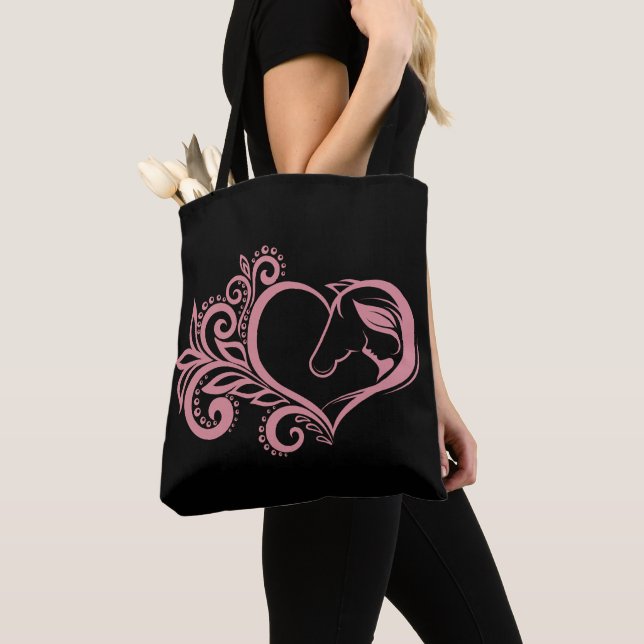 Tote Bag Coquette Coeur rose Cheval Fille Feminine Élégante (De près)