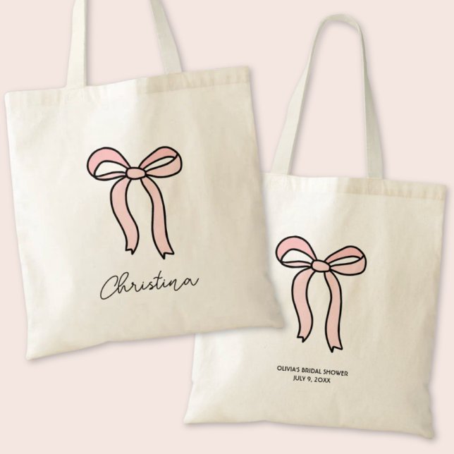 Tote Bag Coquette Fête des mariées de coquette rose personn (Personalized Pink Bow Coquette Bridal Shower Favor Tote Bag)