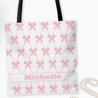 Tote Bag Coquette Pink Bow Bridesmaid