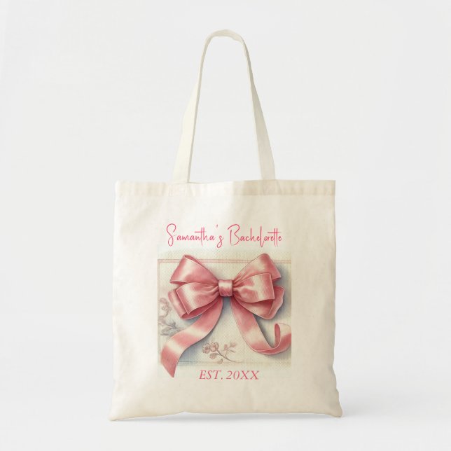 Tote Bag Coquette Pink Bow Cerise Bachelorette Party (Devant)