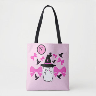 Tote Bag Coquette Pink Halloween Witchitt Ghost Monogramme