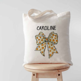 Tote Bag Coquette Whimsical Orange Yellow Heart Bow