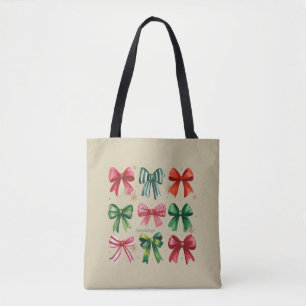 Tote Bag Coquettes de Noël Rouge Vert Arc Fille Saison de N