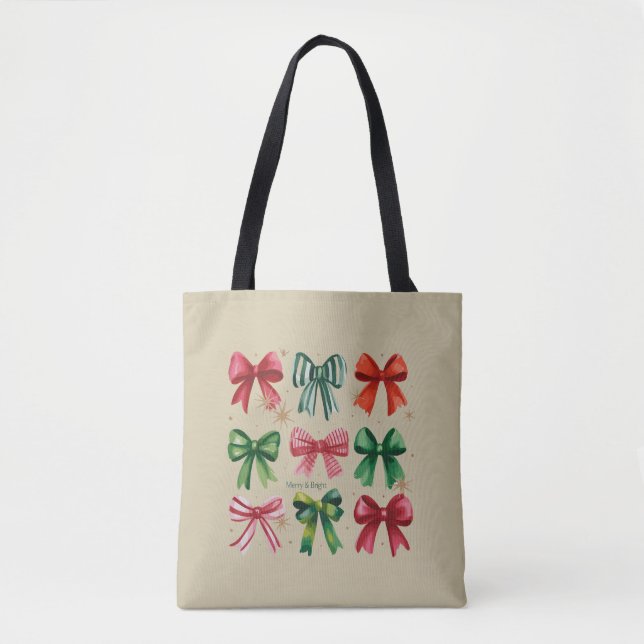 Tote Bag Coquettes de Noël Rouge Vert Arc Fille Saison de N (Devant)