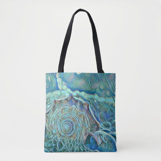 Tote Bag Coquillage bleu dans la peinture marine moussante (Devant)