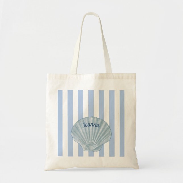 Tote Bag Coquillage et rayures bleus (Devant)