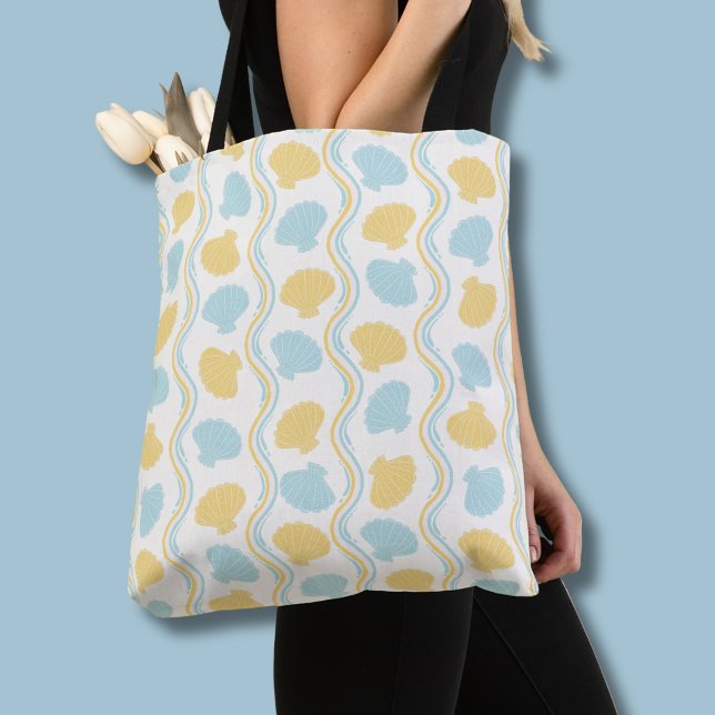 Tote Bag Coquillage et vagues de plage Été (Seashells and ocean waves tote bag)