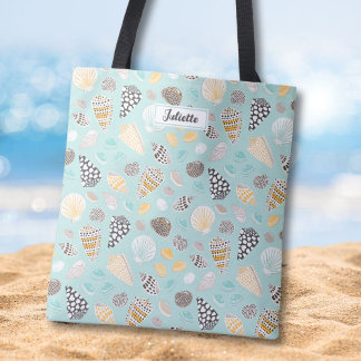 Tote Bag Coquillages à motif élégant menthe