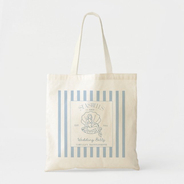 Tote Bag Coquillages Et Cloches Mariages Bachelorette Côtiè (Devant)