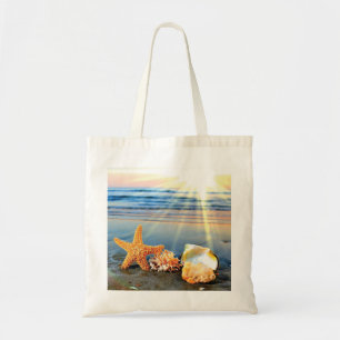 Tote Bag Coquillages marins et étoiles de mer sur la plage