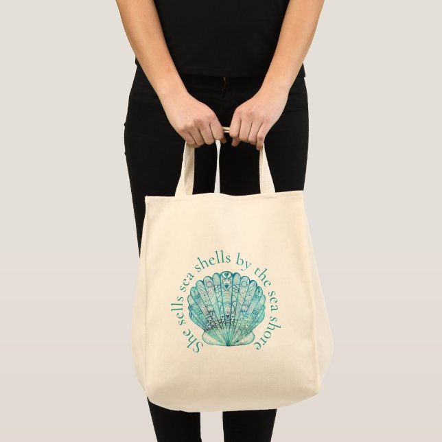 Tote Bag Coquille de mer aqua (Devant (produit))