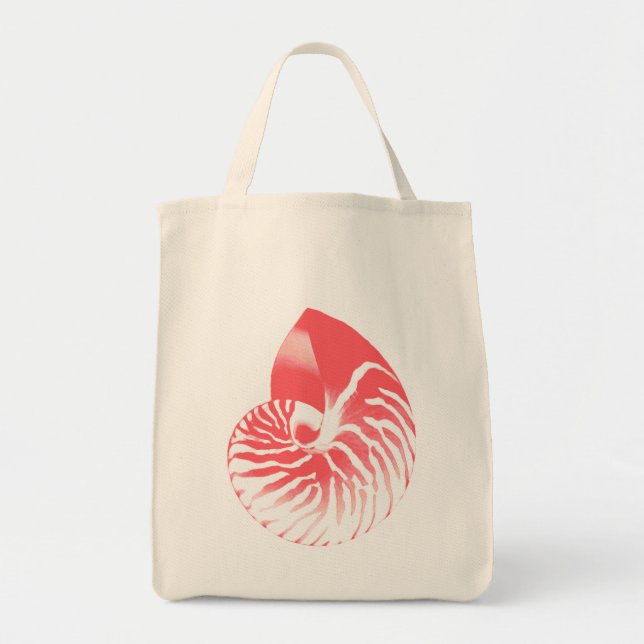 Tote Bag Coquille de Nautilus - corail rose et blanc (Devant)